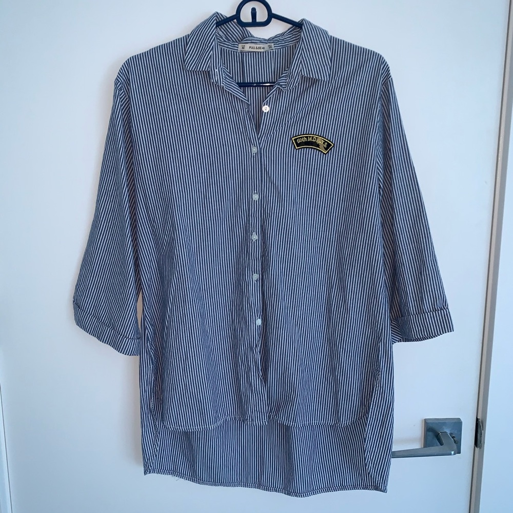 Pull & Bear Patch Asymmetrical Button Shirt